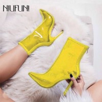 New Style Popular High Heels Ankle Boots PVC Transparent Back Zipper Solid Color Pointed Toe Fashion Boot Clear Shoes Sexy Pumps